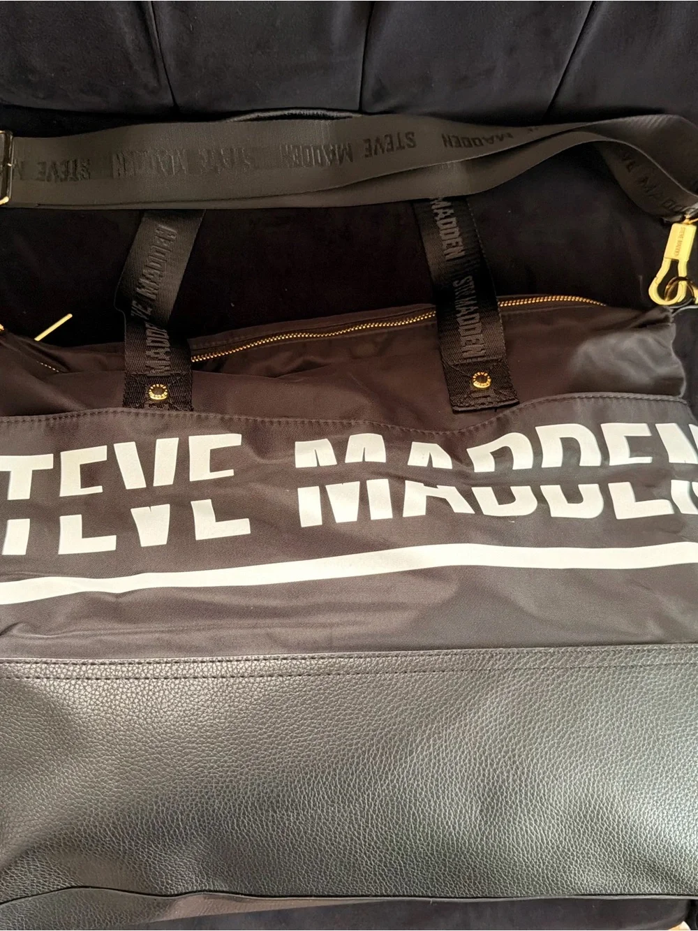 Steve Madden Black and White Logo Duffel